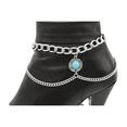 thumbnail image 2 of Women Silver Metal Boot Chain Bracelet Shoe Anklet Wave Turquoise Blue Coin Charm, 2 of 12