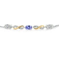 thumbnail image 2 of Gem Stone King 925 Silver and 10K Yellow Gold Lab Grown Diamond and Blue Tanzanite Bracelet for Women | 1.28 Cttw | Gemstone April Birthstone | Oval 6X4MM | Fully Adjustable 9 inch, 2 of 3