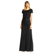 Adrianna Papell BLACK Women's Bead and Mesh Blouson Gown, US 16