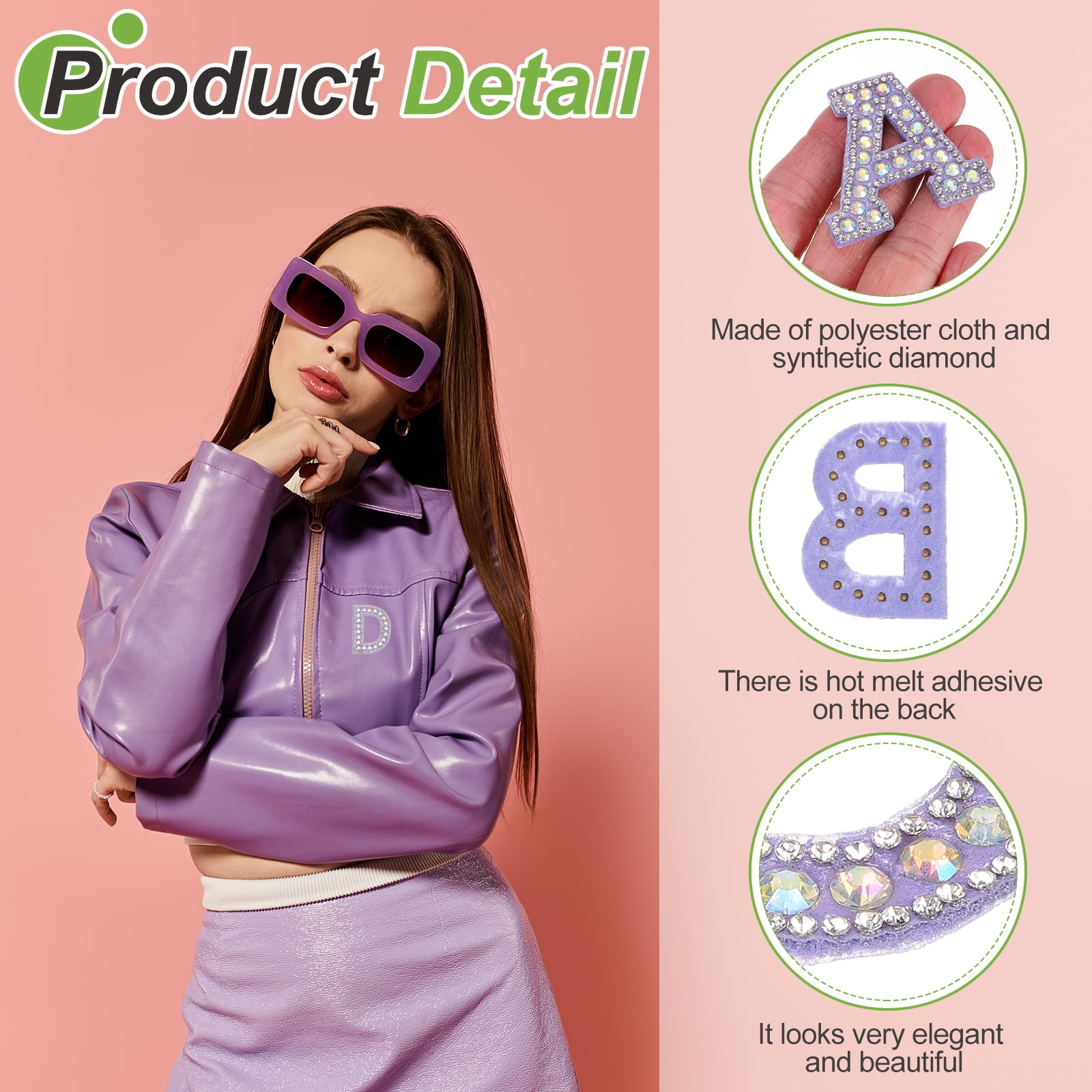 Uxcell 26pcs Letter Iron on Patch Decorative A-Z, Purple Glitter Pearl Alphabet Applique Rhinestone English Letter for DIY Clothing Repair Hat Bag