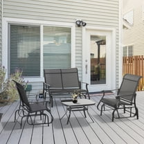 Outsunny 4 Pieces Gliders Set, Outdoor Furniture Sets with 2-Person Glider Patio Bench, Single Sling Chair and Glass Coffee Table, Black