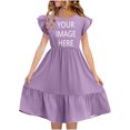 thumbnail image 3 of Auroural Dresses Kids Summer Double Layer Ruffle Sleeve Dress 5-14 Years, 3 of 9