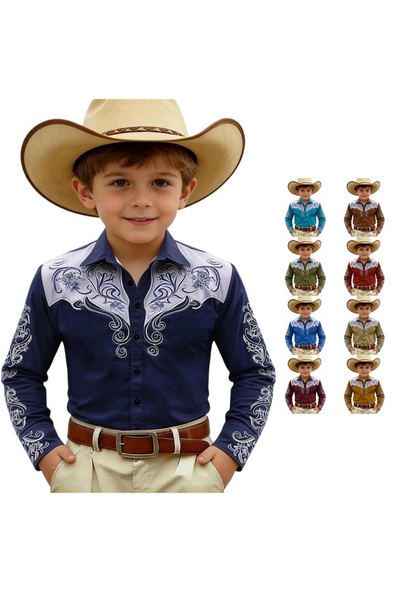 Toddler Boys Shirts Vintage Horseshoe Clover Graphic Printed Countryside Farm Outing Wear Lapel Neck Long Sleeve Shirts