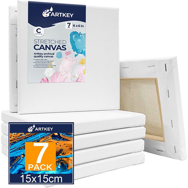 Artkey Stretched Canvases for Painting, 6"x6"7 Pack , 10 oz Triple