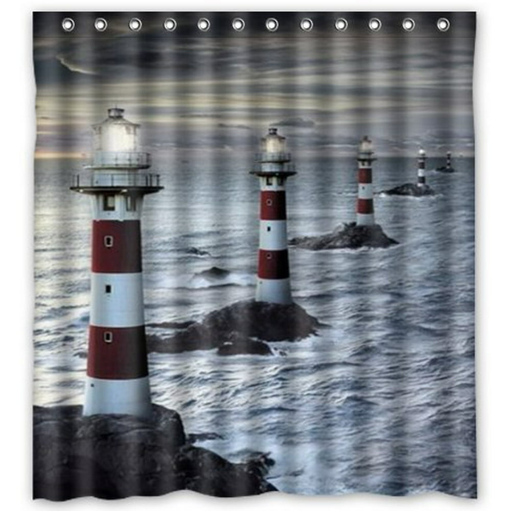 HelloDecor Lighthouses Sunset Shower Curtain Polyester Fabric Bathroom