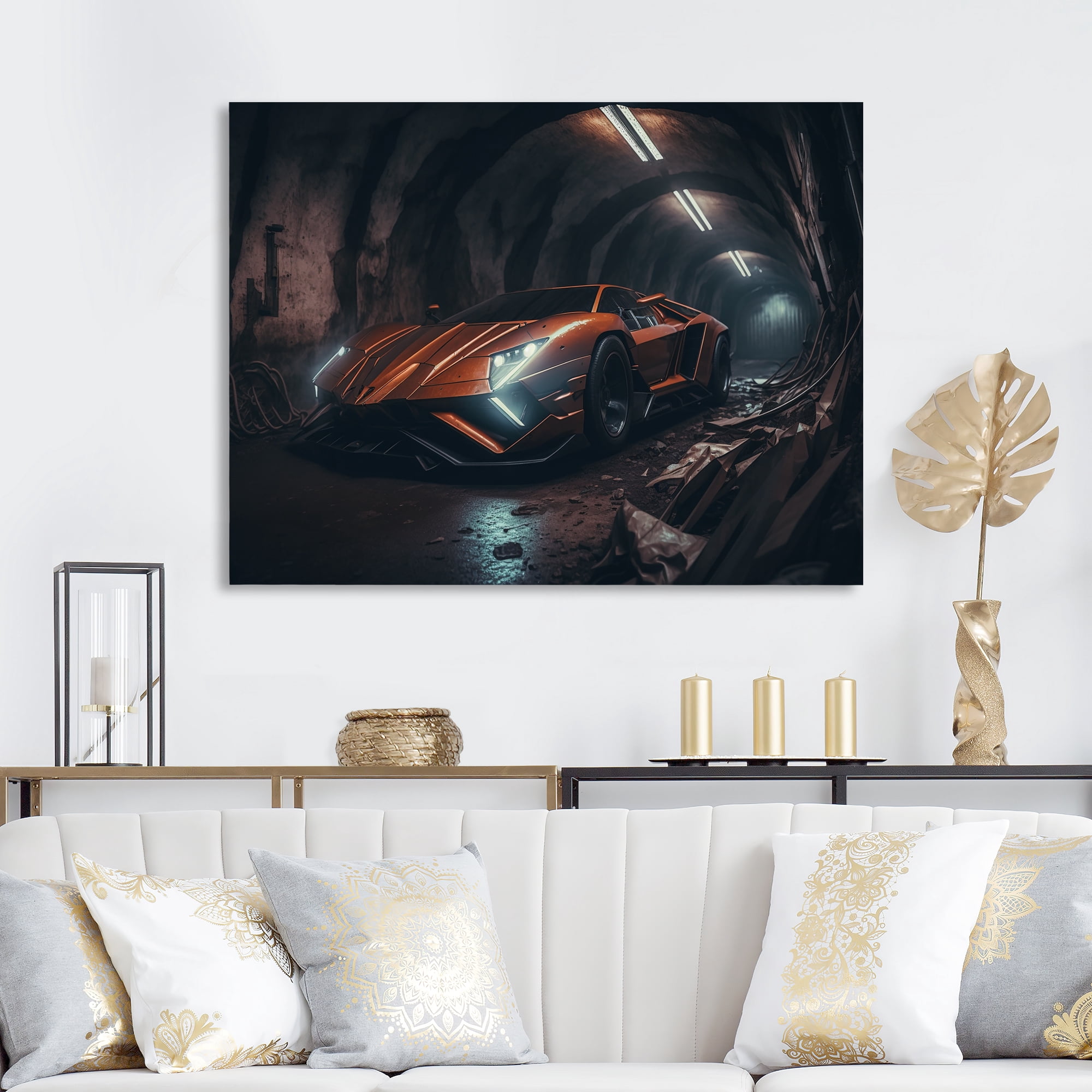Designart Orange Bodykit Exotic Car Photography Canvas Wall Art