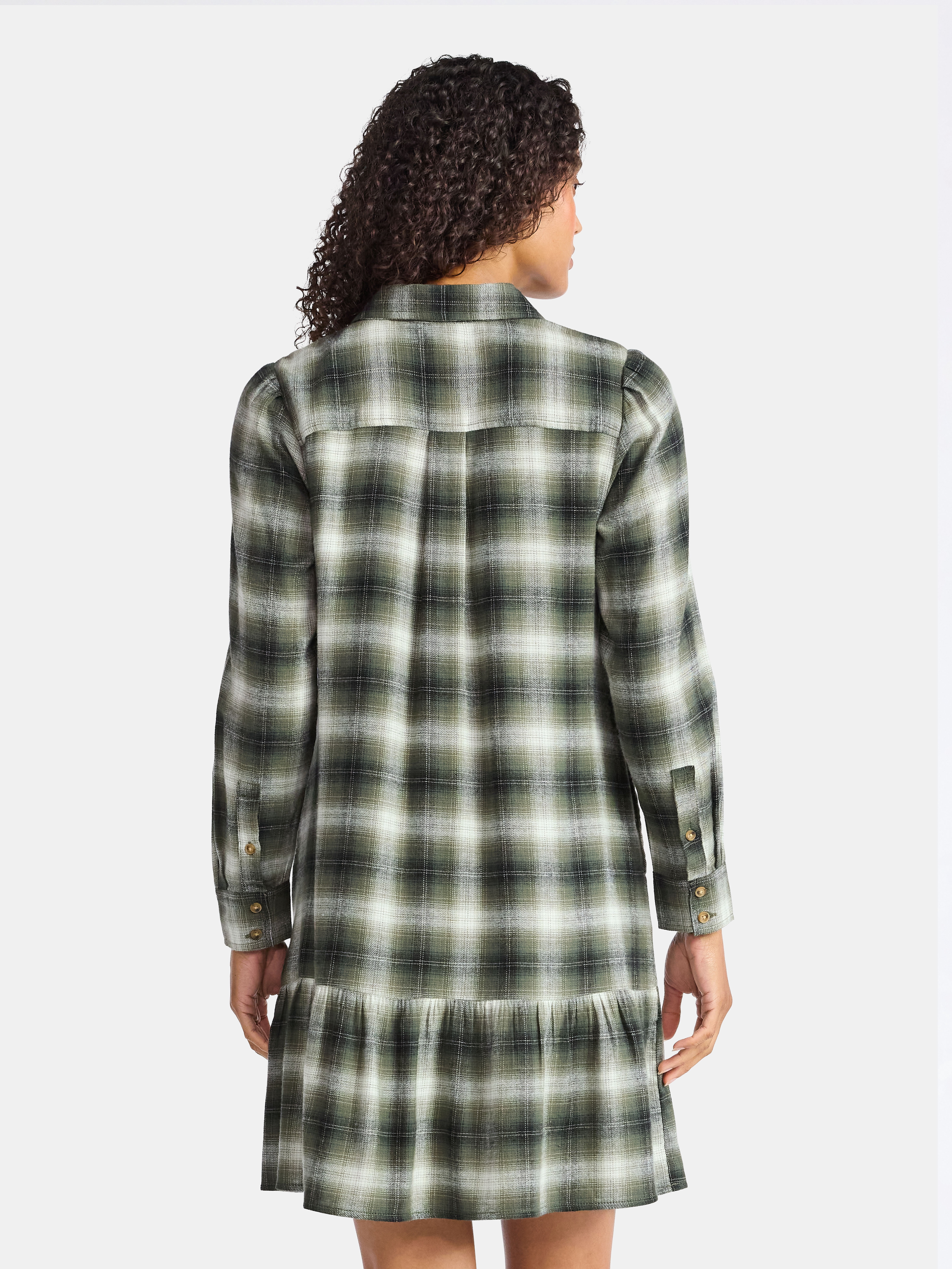 Time and Tru Women's Plaid Mini Dress with Long Sleeves, Sizes XS-XXXL