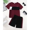 thumbnail image 2 of 14Y Big Boys Clothes 15Y Boys 2PCS Summer Outfits Set Crew Neck Big Boys Short Sleeve Color-blocked Top Shorts Set Red, 2 of 7