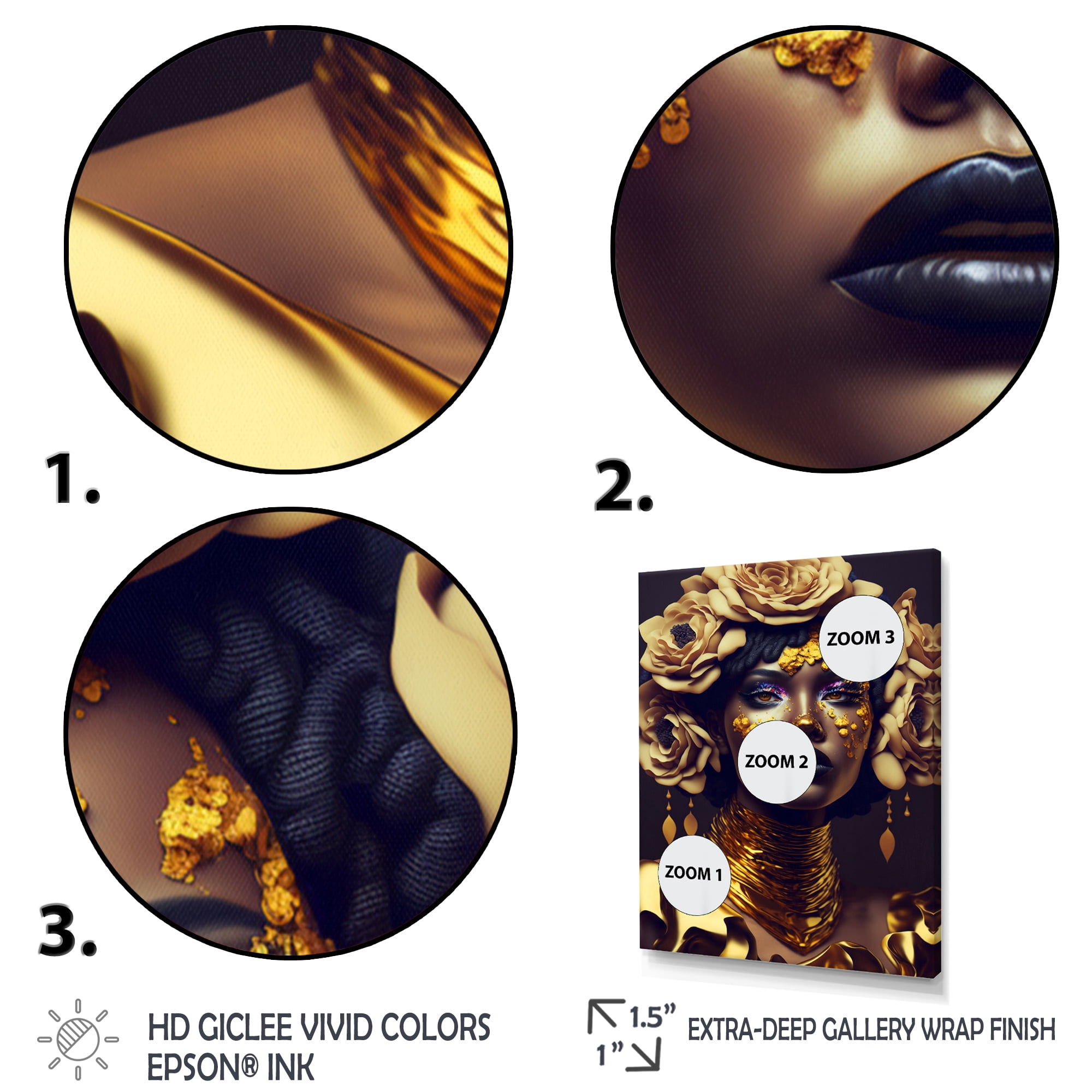 Designart Gold And Black Floral Woman IX Canvas Wall Art