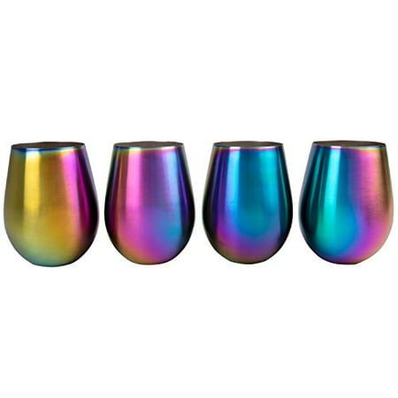 Rainbow Stainless Steel Stemless Wine Glasses, 16oz - Set of 4, Unicorn Cups are durable & Unbreakable for Indoor and Outdoor Party use - BPA (Best Unbreakable Wine Glasses)