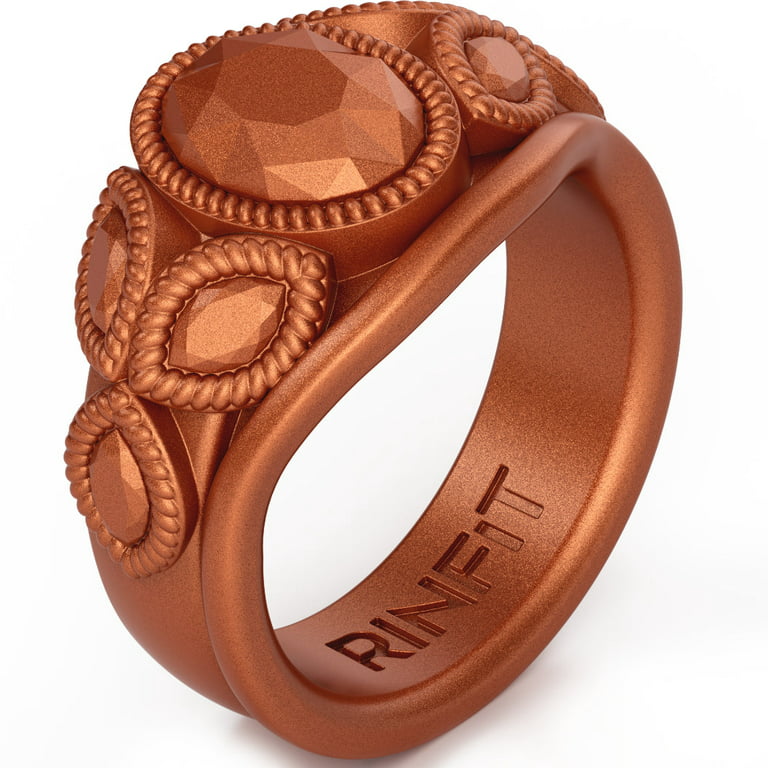 Silicone Wedding Rings for Women by Rinfit - Oval Diamond - Metallic Copper - Designed Silicon Rubber Wedding Bands. Comfortable & Durable Wedding