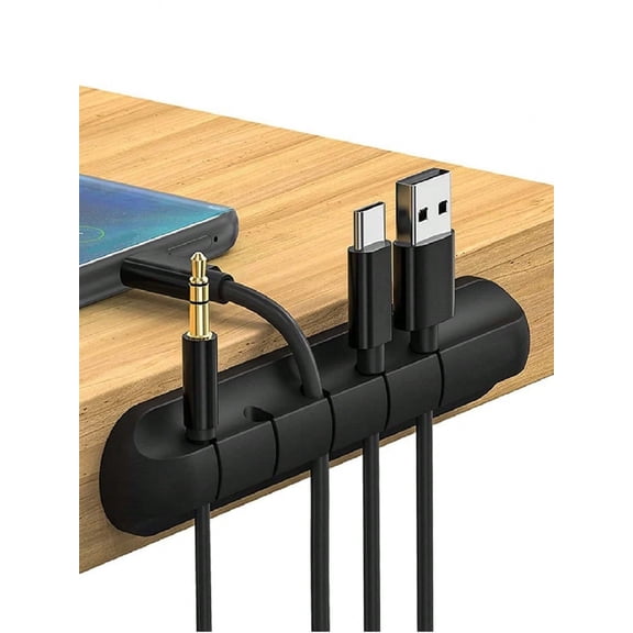 Black 5-Hole Cable Organizer - Desktop Cord Management Holder for Phone Chargers & Data Cables, Adhesive Cable Clips for Wire Tidy & Storage 5pcs