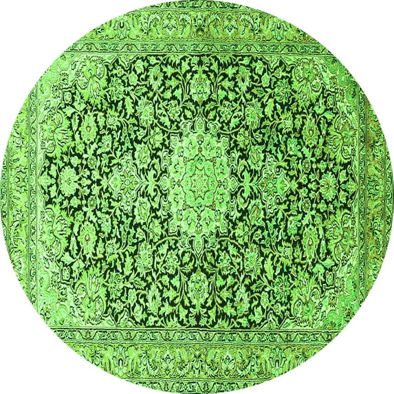 Ahgly Company Indoor Round Medallion Green Traditional Area Rugs, 8' Round