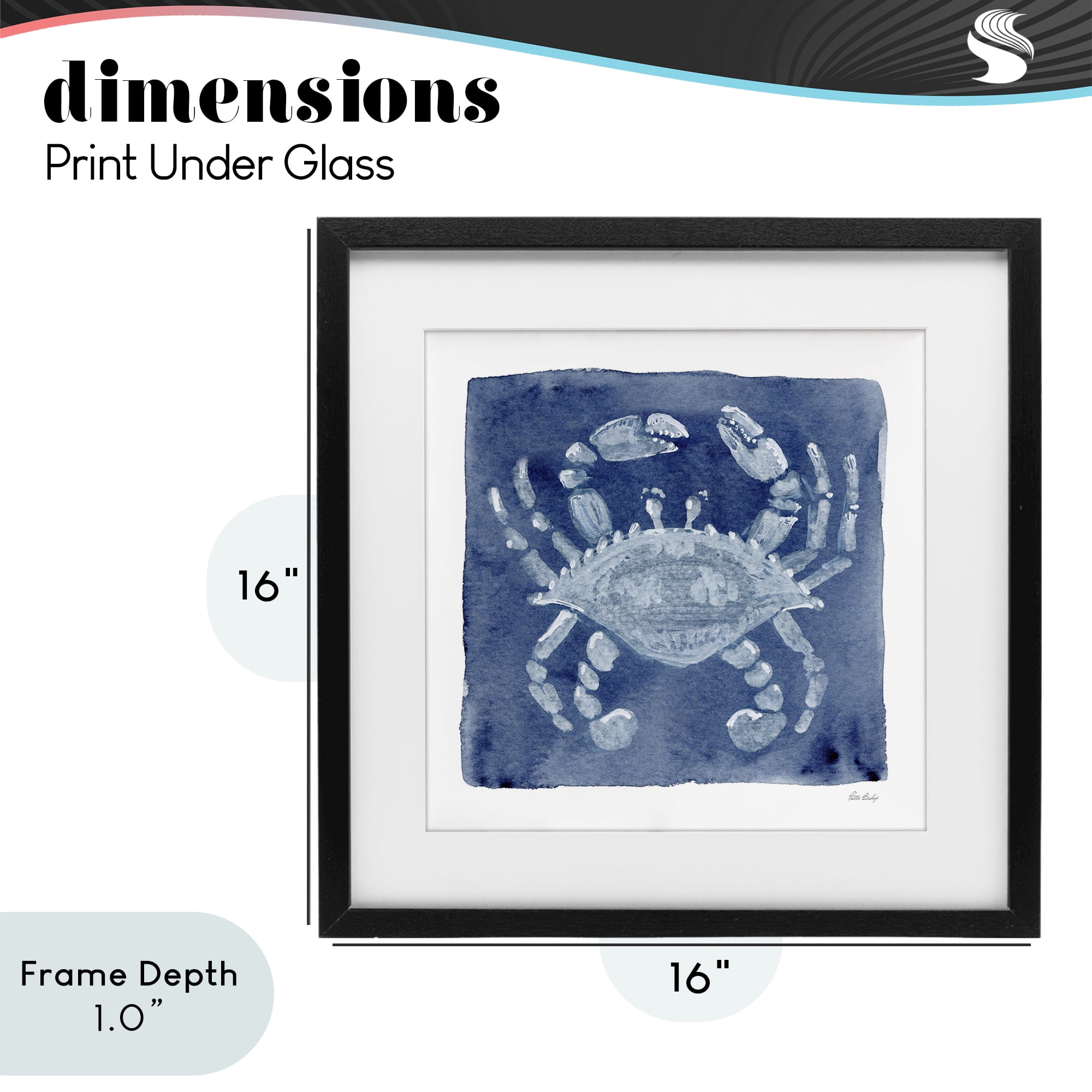 Stupell Industries White Crab on Indigo Black Framed Print Under Glass, design by Patti Bishop