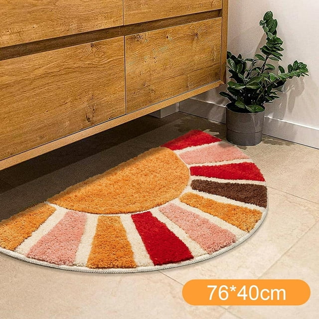 Boho Half Door Mat Colorful Boho Rug for Bath Tub Non-Slip Cute Rainbow Rug for Kids‘ Room Washable Circular Carpet for Bedroom Dorm