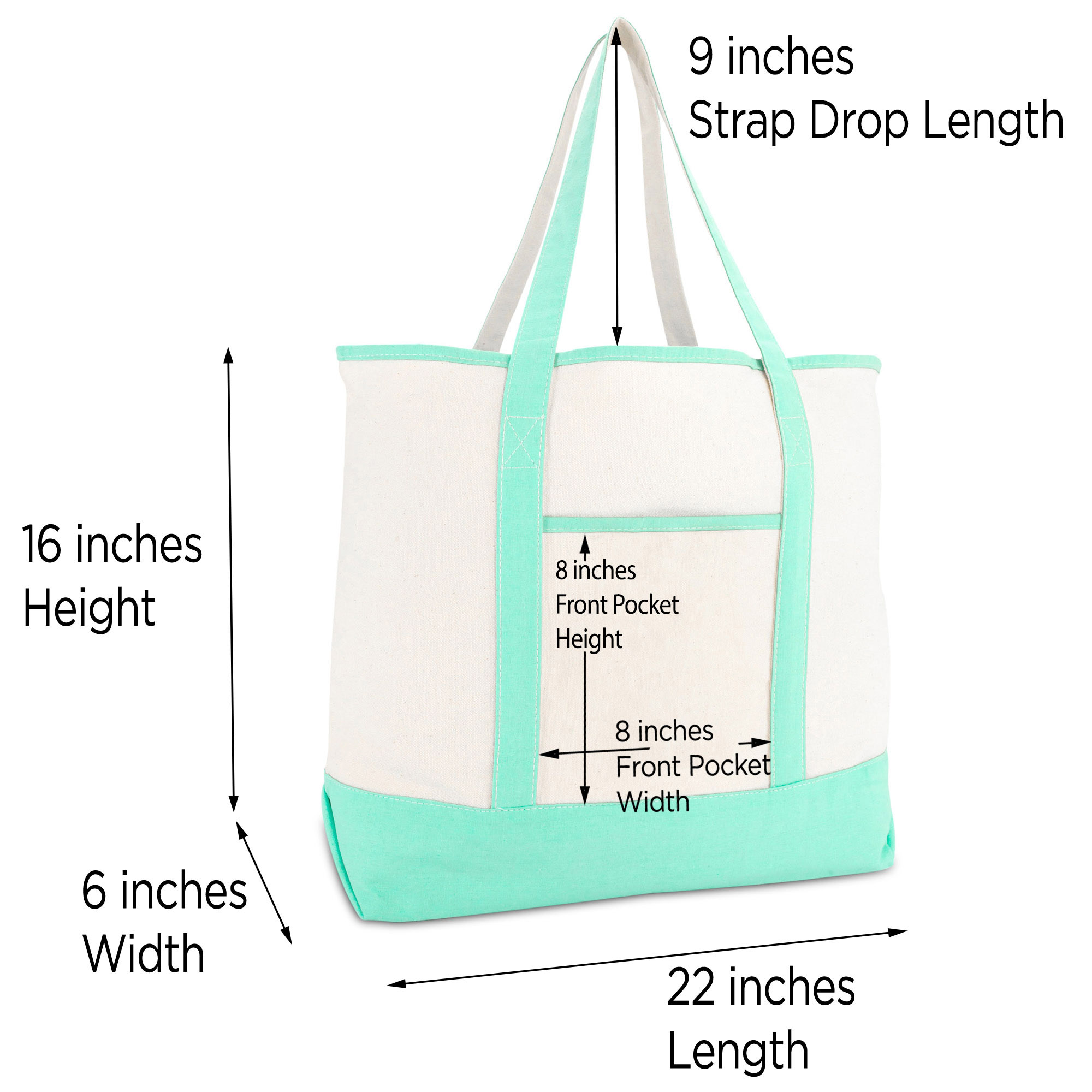 DALIX 22" Open Top Deluxe Tote Bag with Outer Pocket in Mint Green - image 3 of 5