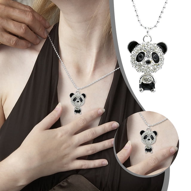 HomeKingdee Ladies Fashion Cute Bear Shiny Zircon Personality Copper Necklace - Panda Pendant for Women Girls Gift for Various Occasions