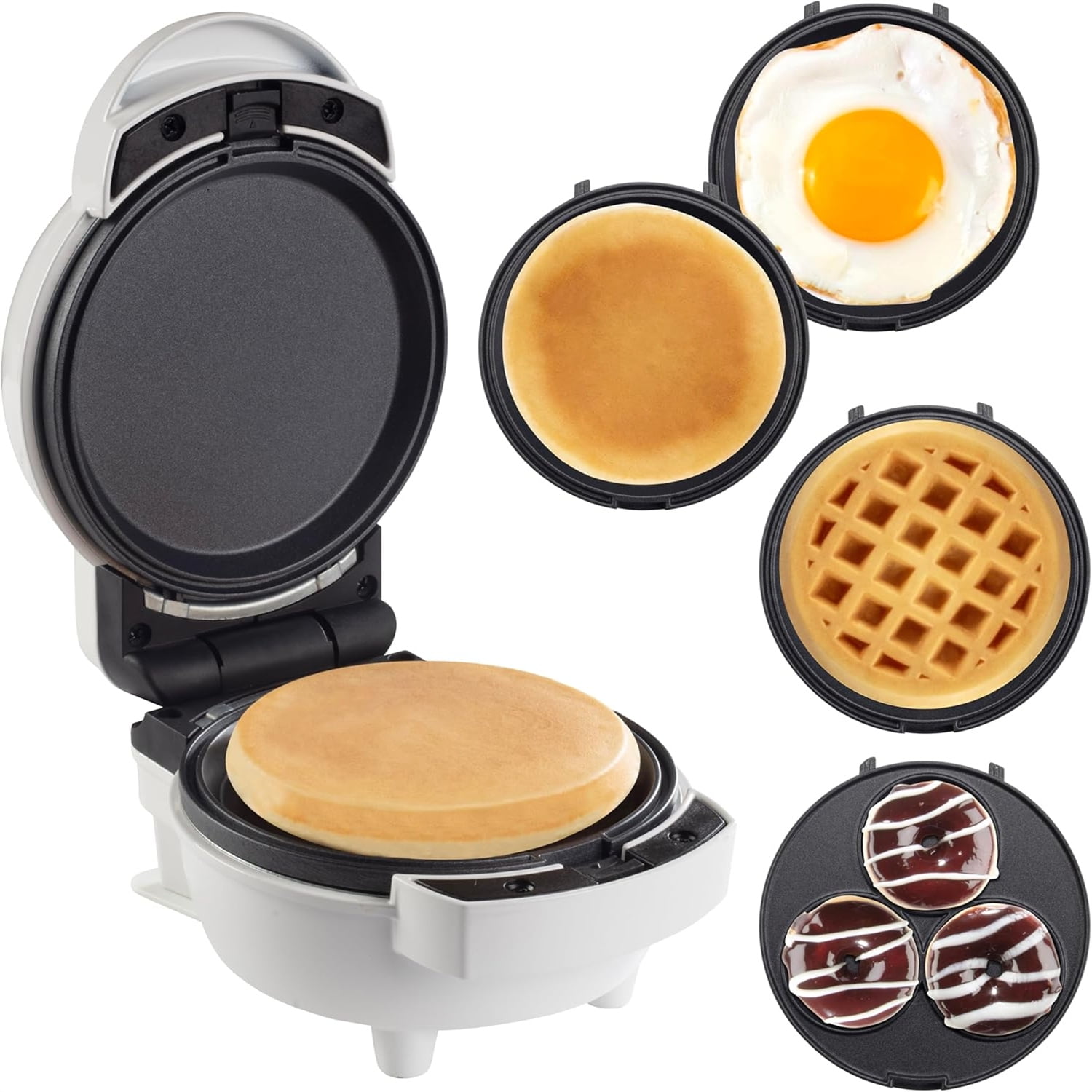 3-in-1 Mini Holiday Breakfast Maker- Make Eggs Pancakes Donuts Waffles & More in 1 Easy to Use Appliance! 3 Removable NonStick Cooking Plates for Quick Cleaning Storing- Compact Cooker Gift