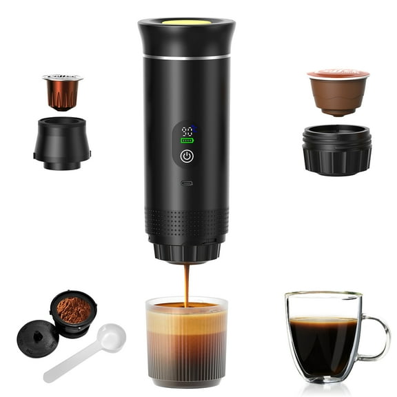 Portable Coffee Maker for Travel & Camping, Portable Espresso Maker for Travel, Rechargeable Cordless Battery Operated Coffee Makers for Ground Coffee, NS Capsule RV, Hiking, Office(Black)