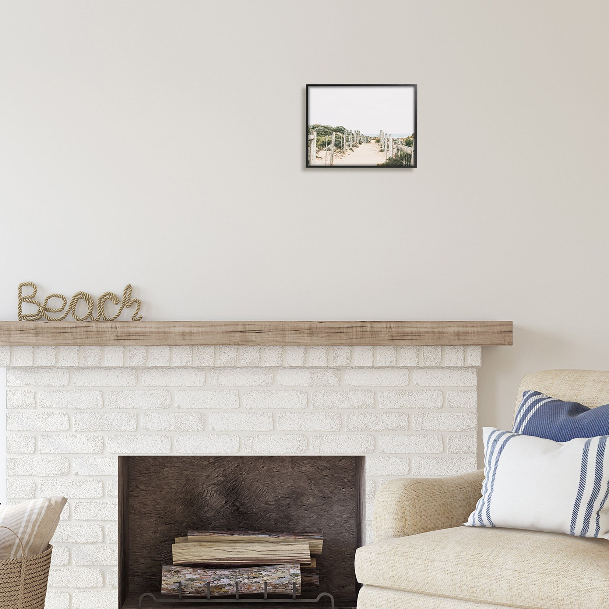 Stupell Industries Sandy Beach Boardwalk Landscape Coastal Photography White Framed Art Print Wall Art