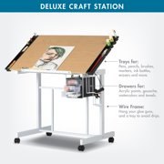 Studio Designs Deluxe Craft Station Mobile Drawing Craft Desk with Adjustable Top and Storage White/Maple