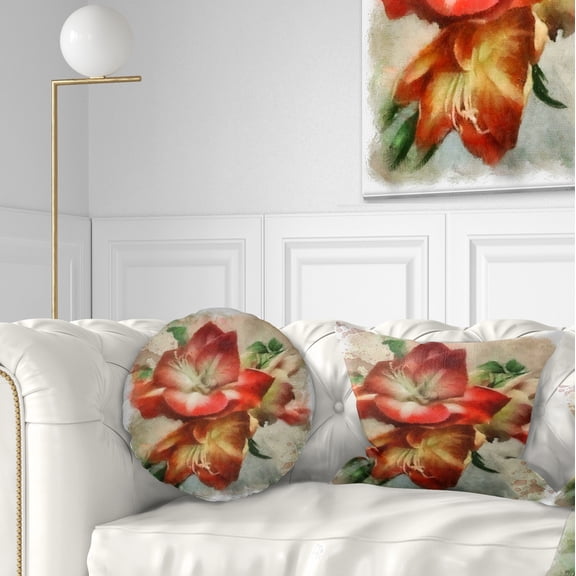 Designart Bunch of Amaryllis Flowers Drawing - Floral Throw Pillow - 12x20