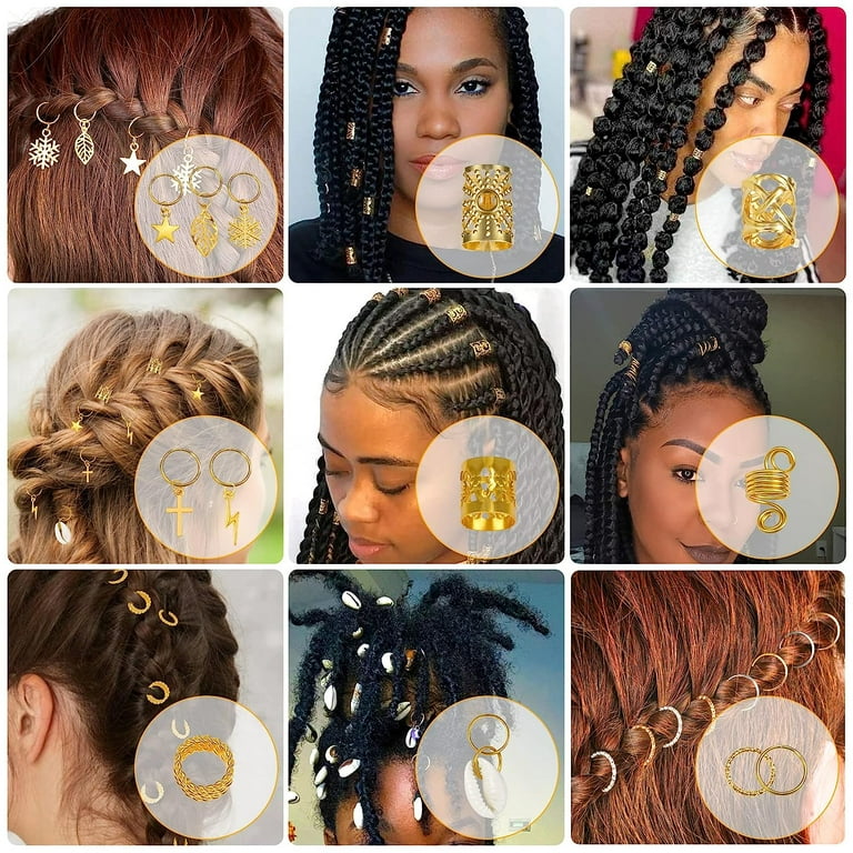 18pcs Hair Accessories Loc Hair Jewelry For Women Braids, Dreadlock Beads  Metal Hair Clips Decoration Gold(multiple Styles)-style4