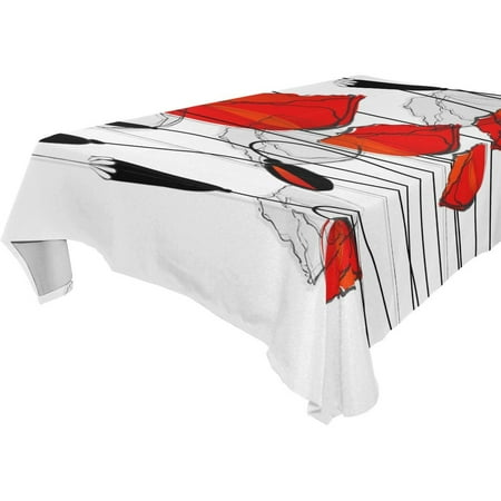 

POPCreation Hand Painted Poppy Flower Tablecloth 52x70 inches