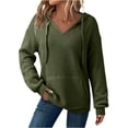 thumbnail image 1 of Hoodies for Women Knit Sweaters Tops Lightweight Travel Solid Color Drawstring Hooded Pullover Sweatshirt with Pockets, 1 of 8