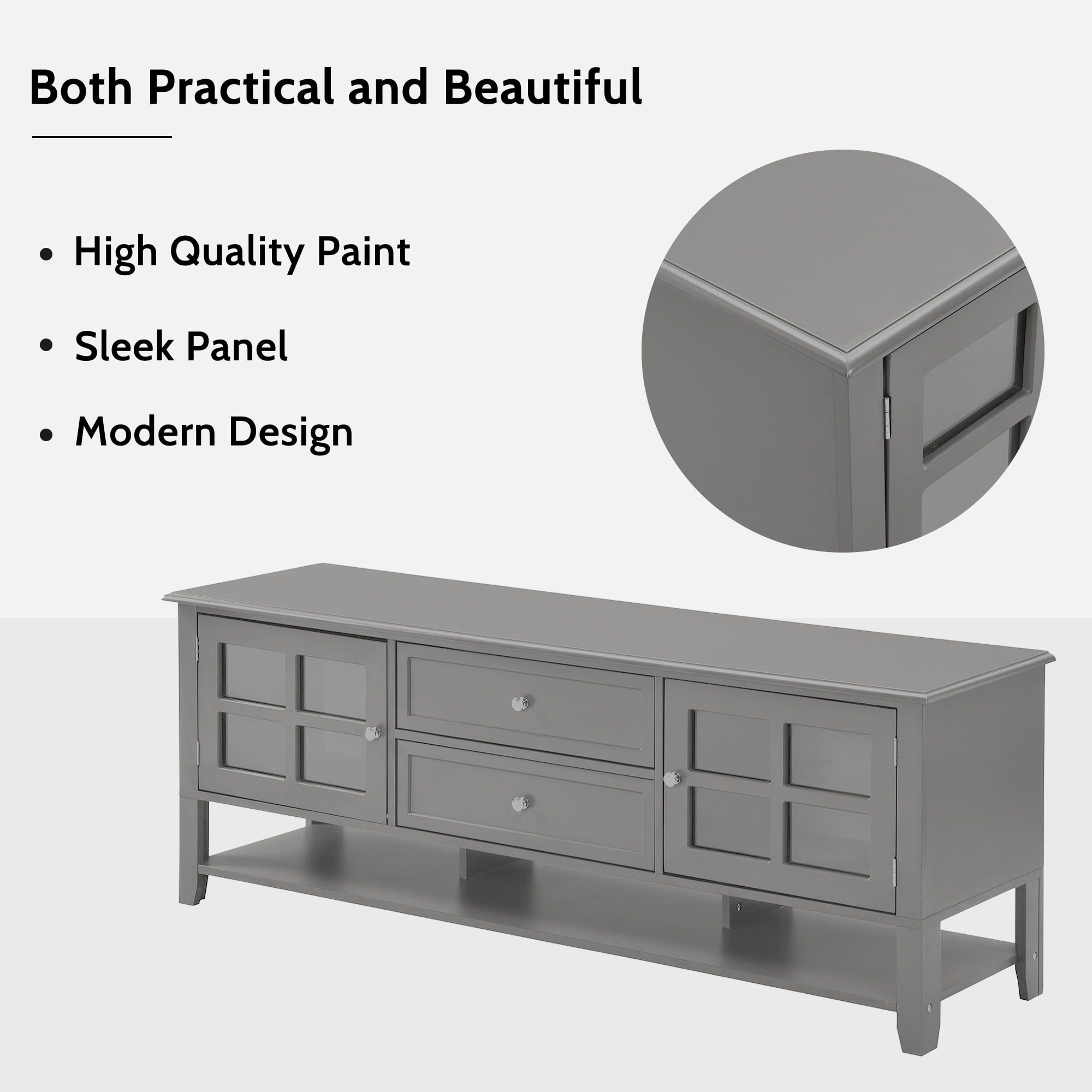 TV Stand for TVs up to 60 Inch, Entertainment Center with Storage Cabinets & Drawers, Modern Media Console with Anti-Rust Hardware for Living Room
