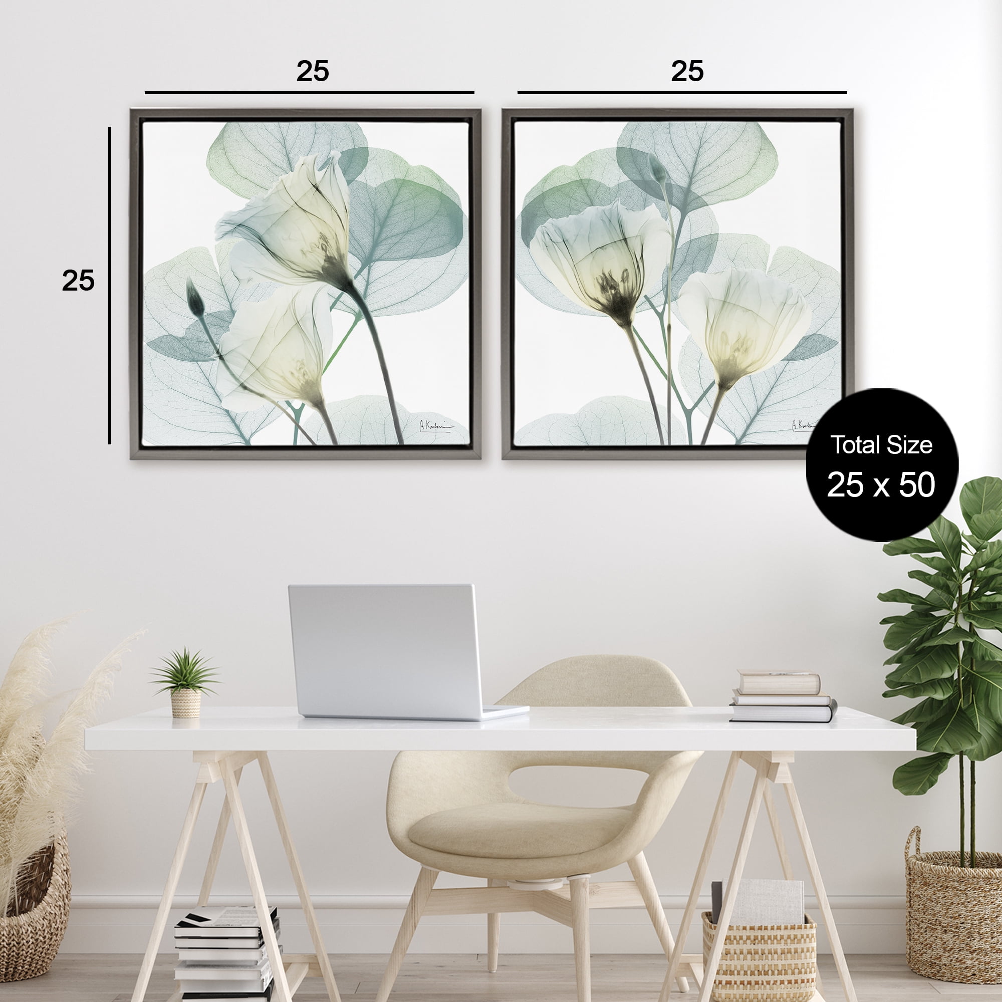 Stupell Industries Divine Fate Flowers 2 Piece Gray Framed Floater Canvas Set, design by Albert Koetsier