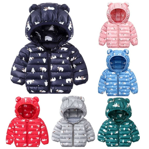 Hicidod Winter Coats Puffer Padded Jacket for Toddler Boys Girls Kids Lightweight Warm Down Outwear Cute Bear Ears Zipper Jacket with Hoods Fall for Women