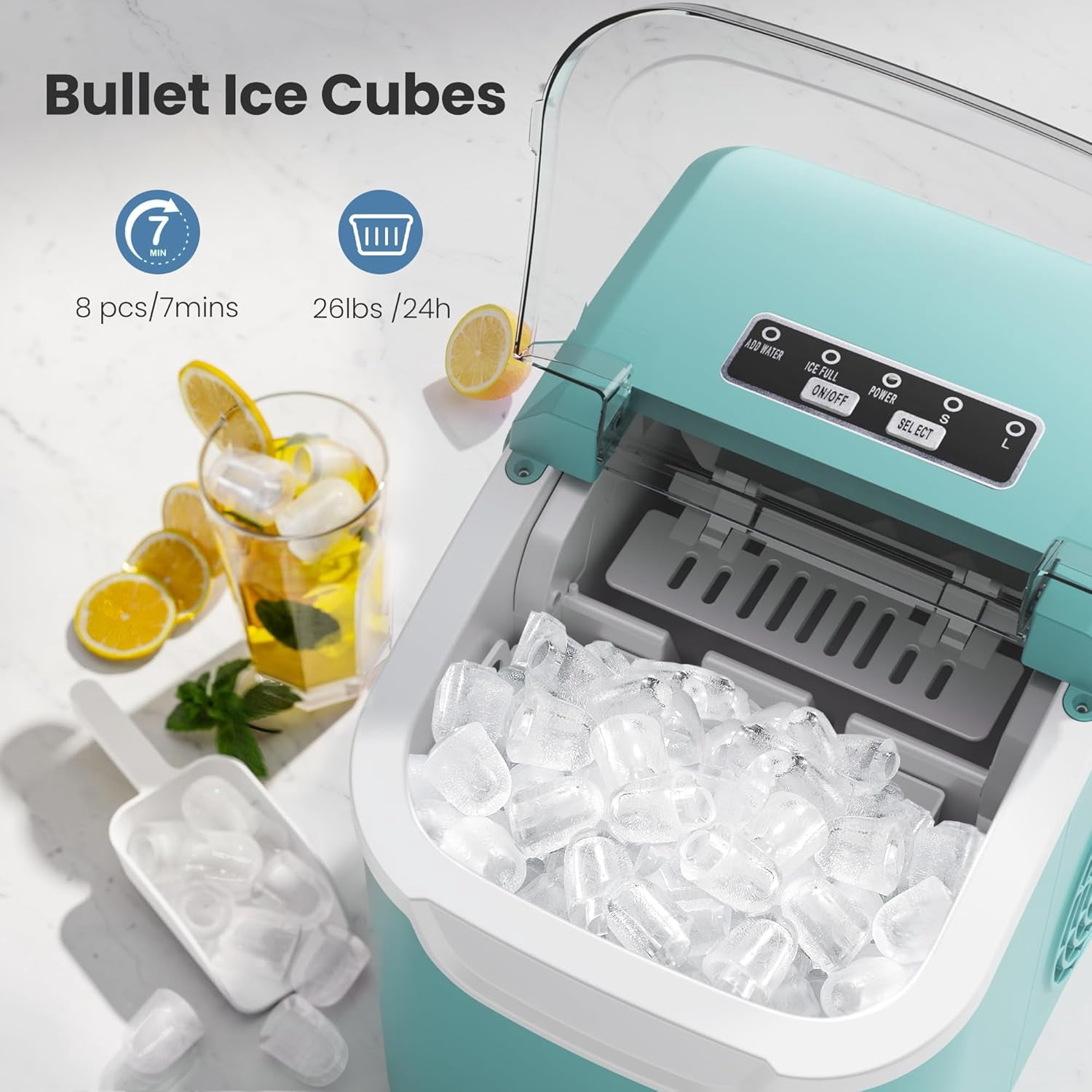 MoifoiIce Maker Countertop , Portable Ice Machine 26.5lbs/24H, Ready in 6 Mins/9 Pcs with Self-Cleaning Green