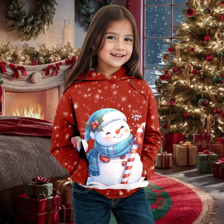 Christmas Hoodies Print Pullover Long Sleeve Shirt Top with Pocket