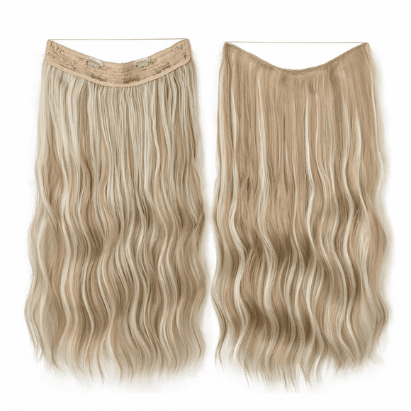 Women Adjustable Headband Halo Hair Extensions Invisible Wire Wavy Curly Long Synthetic Hairpieces