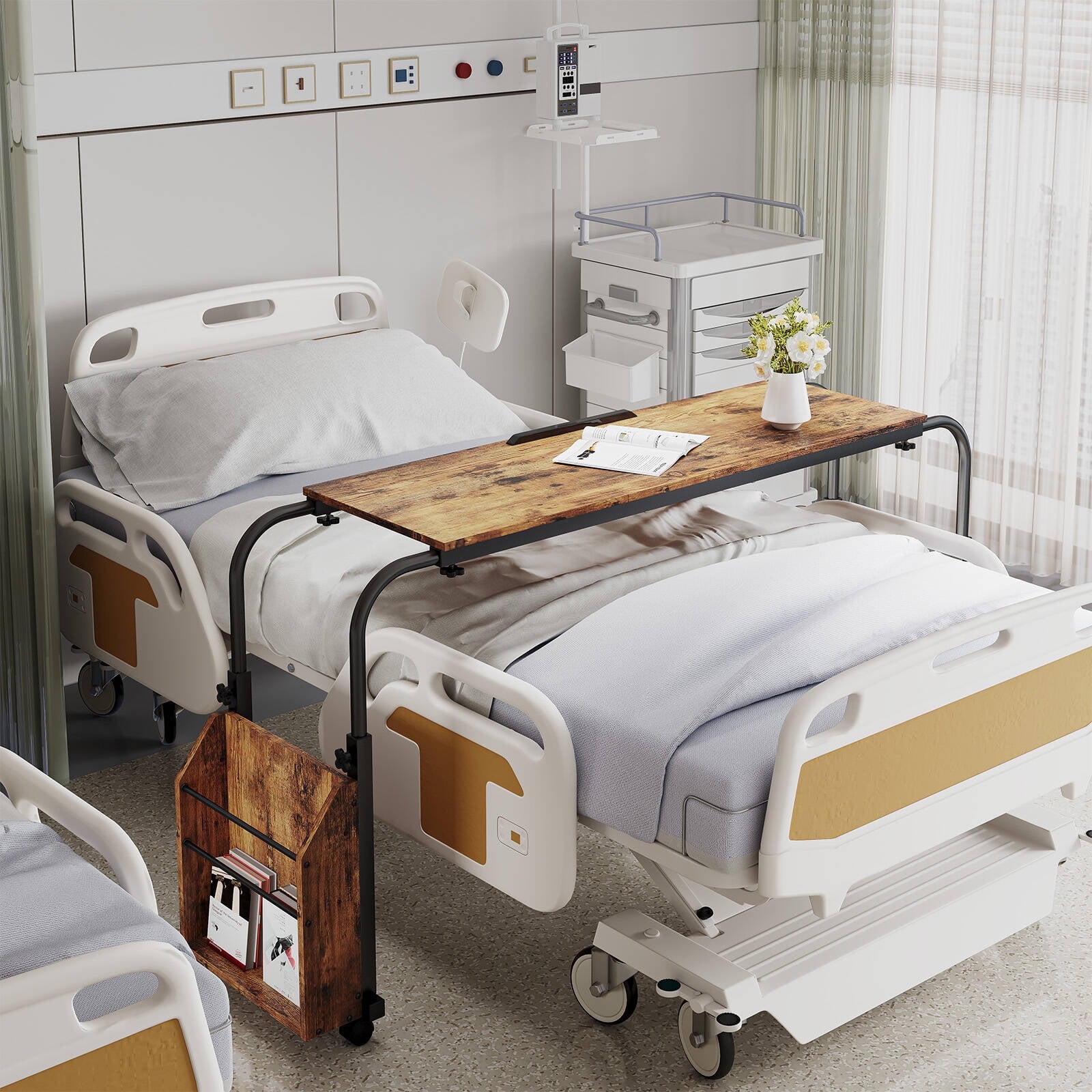 Carex Bedside Medical Hospital Home-Use Bed Rolling Table, Extra