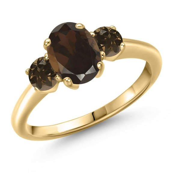 Gem Stone King 10K Yellow Gold Brown Smoky Quartz Engagement Ring for Women | 1.72 Cttw | Oval 8X6MM | Gemstone Birthstone | Size 5