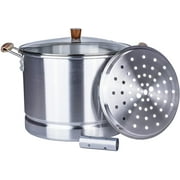 ARC USA Aluminum Stock Pot Tamale Steamer Pot with Steamer Rack & Steamer Tube Wooden Handle Silver 12 Quart