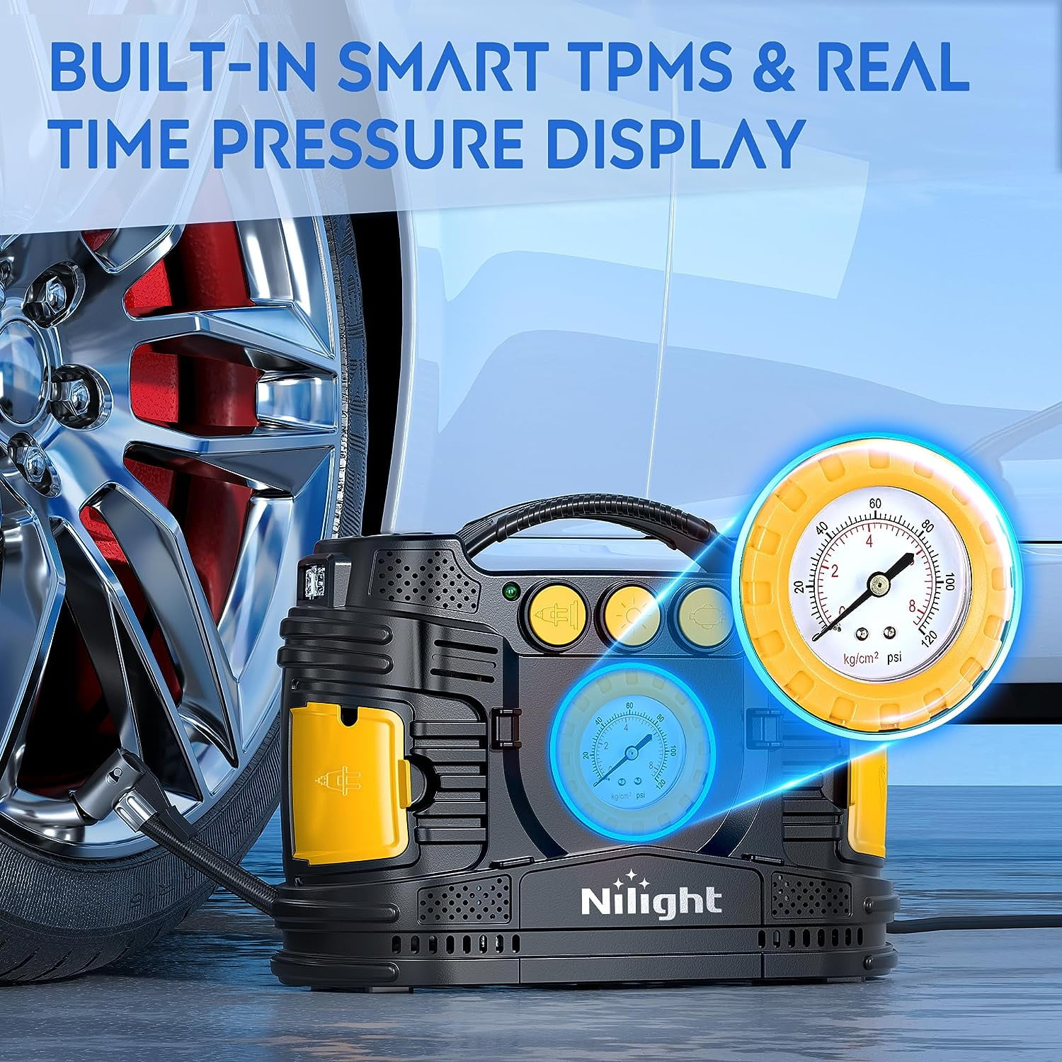 Nilight Tire Inflator Portable Air Compressor Dual Power for Car 12V DC Home 110V AC Tire Pump w/Analog Pressure Gauge Fast Inflate Auto Shutoff Pump for Car SUV Motorcycle Bicycle, 2 Years Warranty