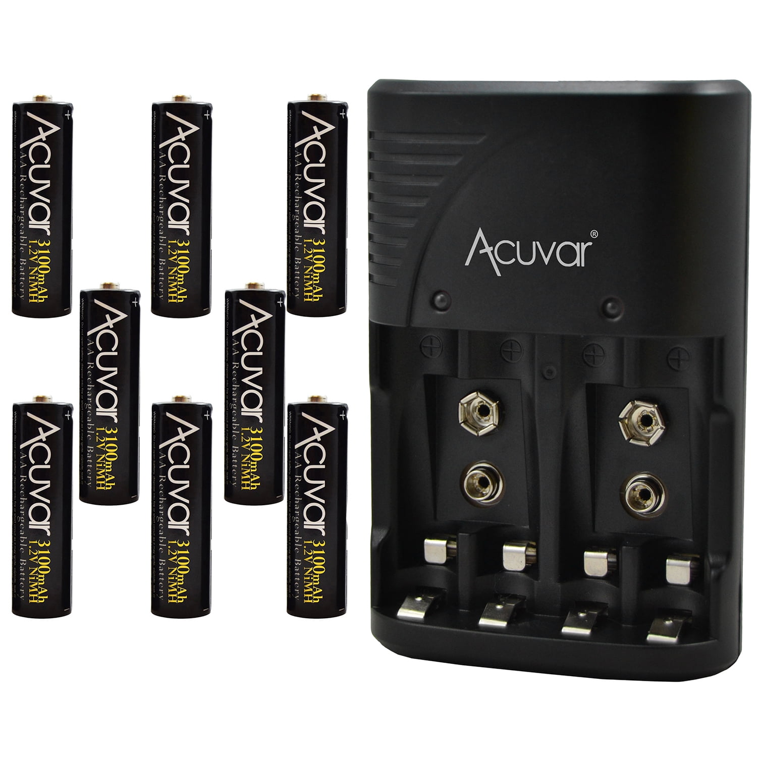 8 Acuvar AA Rechargeable Batteries + Acuvar 3 in 1 Battery Charger for