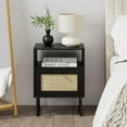 thumbnail image 4 of Rattan Nightstand,Boho Night Stand Modern Farmhouse Wood Bedside Table with Storage Drawer and Open Shelf,Side End Table for Bedroom,Living Room,Office Black, 4 of 18
