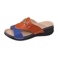 thumbnail image 2 of CQONEPT Womens Fashionable Casual Spring And Summer Comfortable Style Metal Buckle Round Toe Open Toe Thick Bottom Wedge Heel Slippers Blue 38, 2 of 6