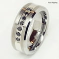 thumbnail image 2 of Tungsten Rings for Men Wedding Bands for Him Womens Wedding Bands for Her 8mm Black CZ Inlay Mens Band Brushed Size 6-15, 2 of 6