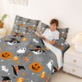 thumbnail image 3 of Homewish Spooky Halloween Themed Bed Sheets,Witch Hat Skull Pumpkin Candy Pattern Full Size Sheets,Gray Black,4pcs,1 Flat Sheet,1 Fitted Sheet and 2 Pillowcases, 3 of 6