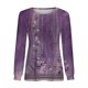 thumbnail image 5 of camiseta plisada de manga larga con cuello redondo y estampado casual para mujer morado/3xl, 5 of 6
