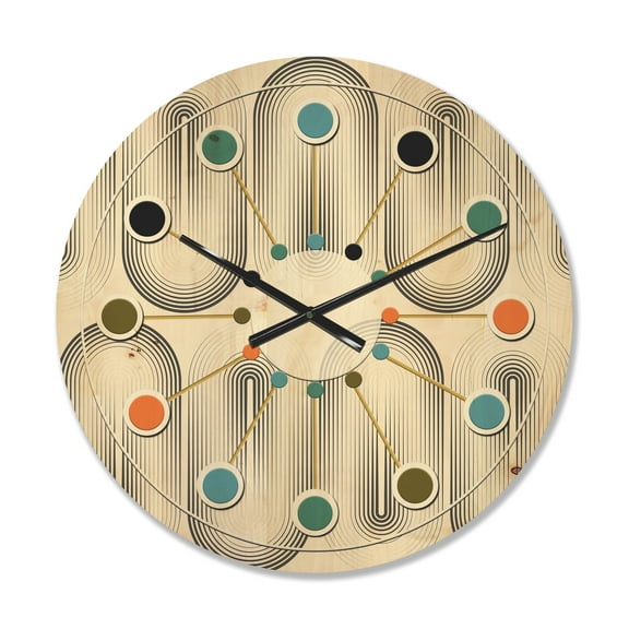 Designart 'Minimal Geometric Retro Curved Ornament I' Mid-Century Modern Wood Wall Clock