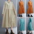 thumbnail image 4 of Vestido holgado de mujer con bolsillos, manga larga, botones, vestido de fiesta vintage con cinturón MABOTO Beige/XXL, 4 of 7