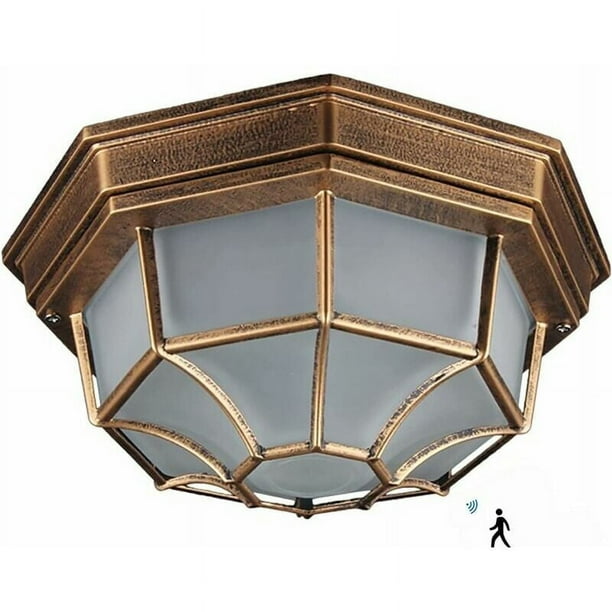 Lámpara de techo LED para exterior de 12 W con sensor de movimiento, aplique de pared para exterior, lámpara clásica de exterior de bronce de metal/vidrio, luz de techo, luz blanca