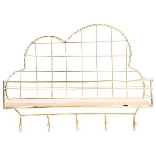 Estante de almacenamiento en forma de nube, de metal duradero, para montar en la pared, ideal para sala de estar y dormitorio (dorado).