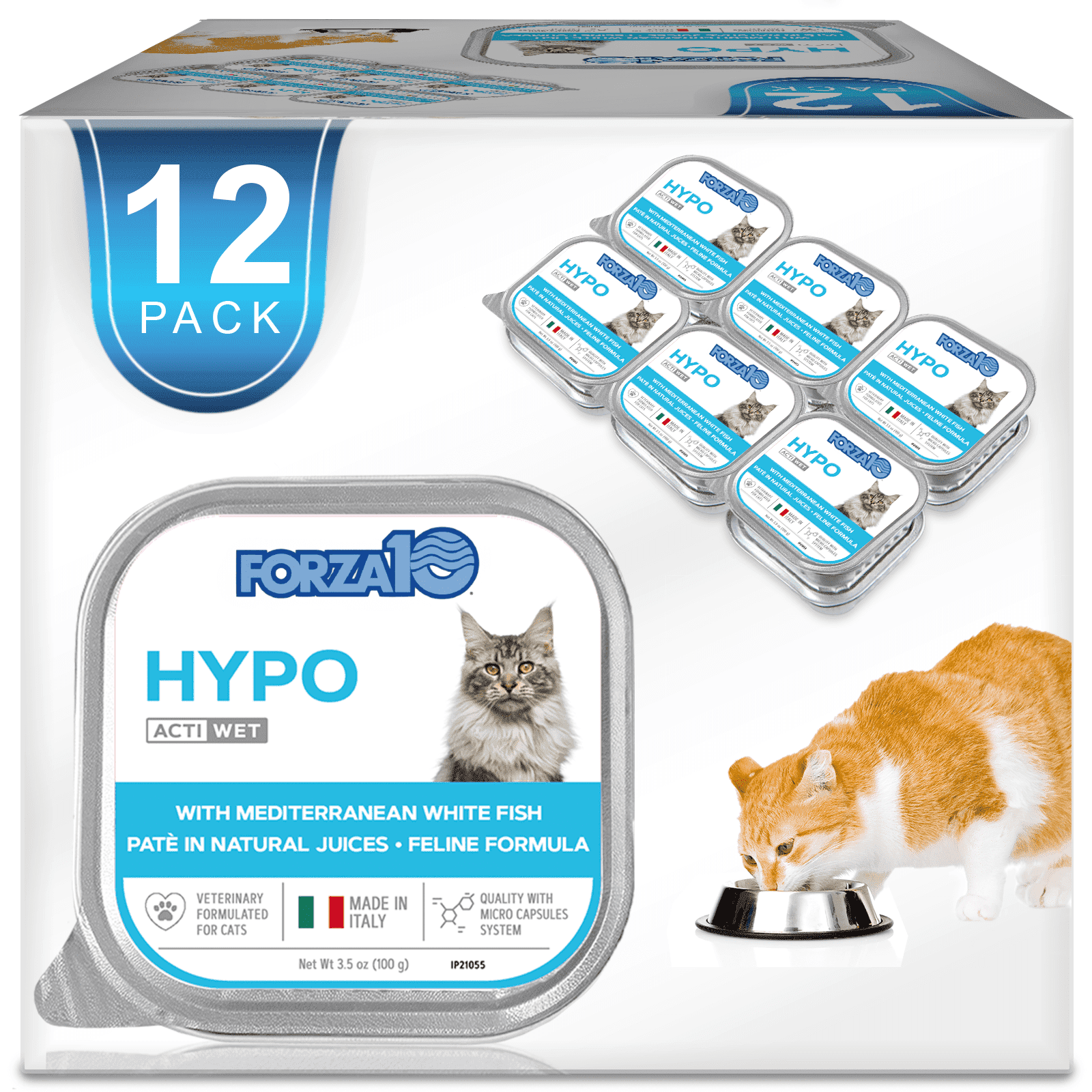 Forza10 Hypo Wet Cat Food for Adult Cats - 3.5 oz, 12 Pack - Salmon Flavor | Actiwet Hypo Vet-Formulated for Adult Cats with Allergies -- Made in Italy